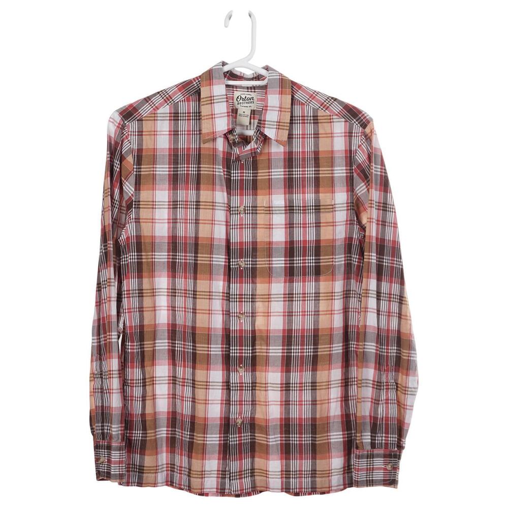 Orton Brothers Shirt Men M Brown Plaid Lightweight Cotton Long Sleeve Casual